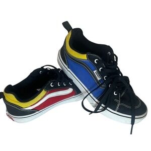 Vans Off The Wall Red Blue Yellow Color Block Youth Canvas Black Lace‎ Up Size 5